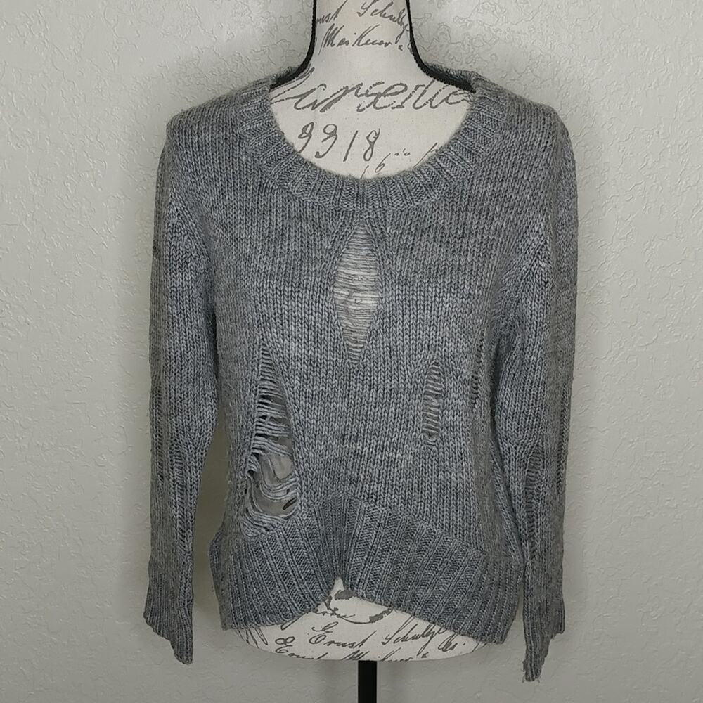 Katsumi Distressed Preppy Grunge Wool Blend Sweater Gray‎ Size S/M